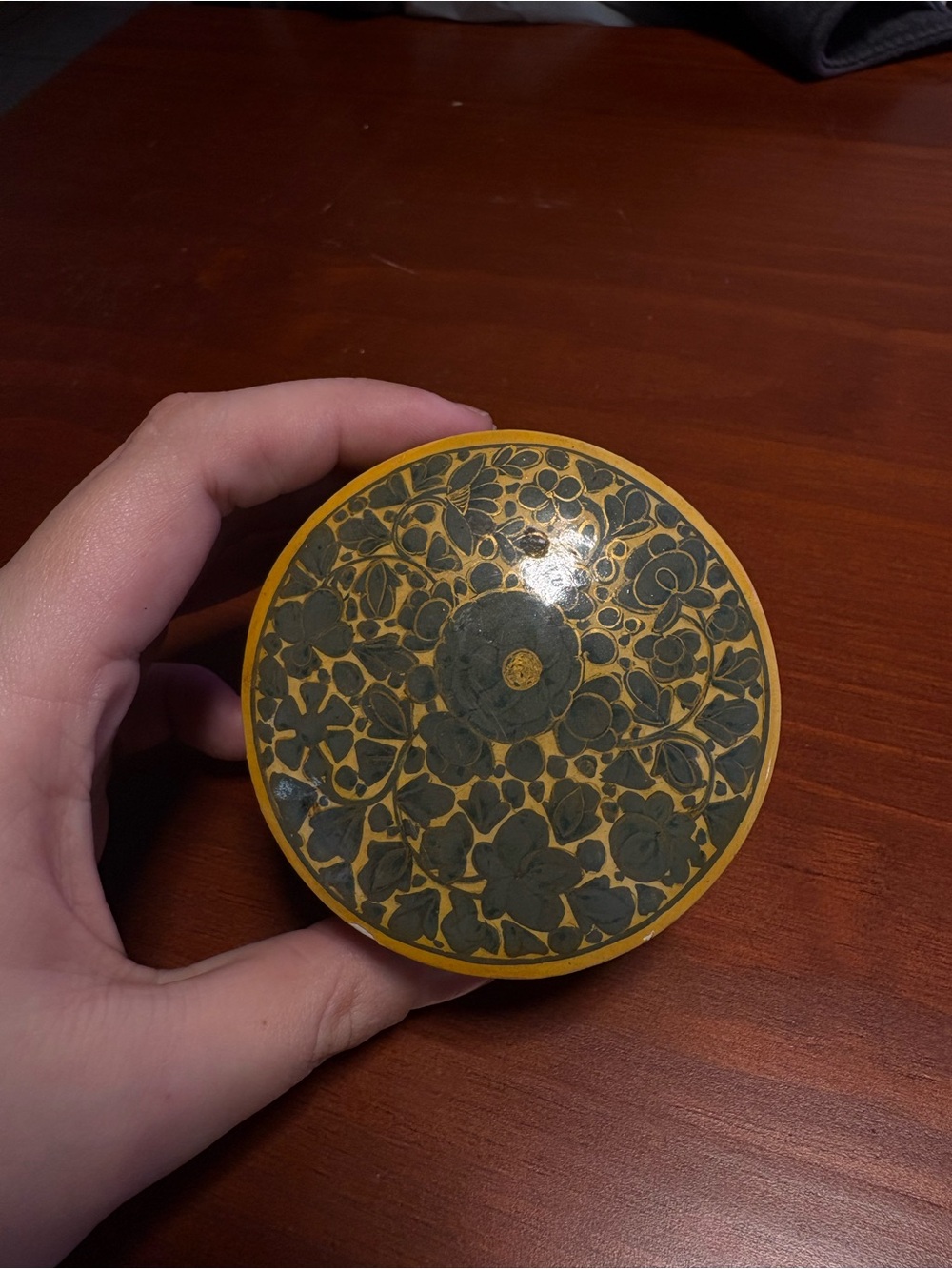 Handcrafted Yellow and Blue Floral Accent Trinket Box - Vintage Style